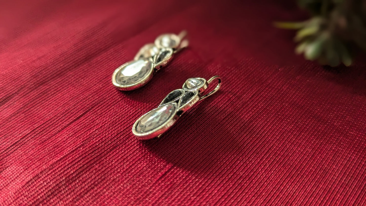 White Stone Silver Oxidizer Rajasthani Fish Hook Stud Earring