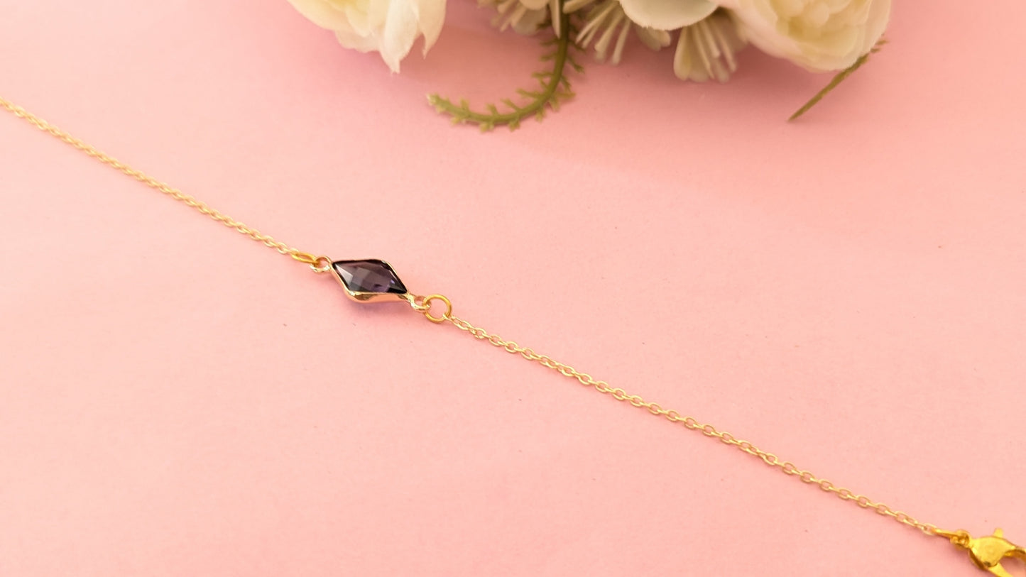 Purple Crystal Stone Golden Chain Bracelet