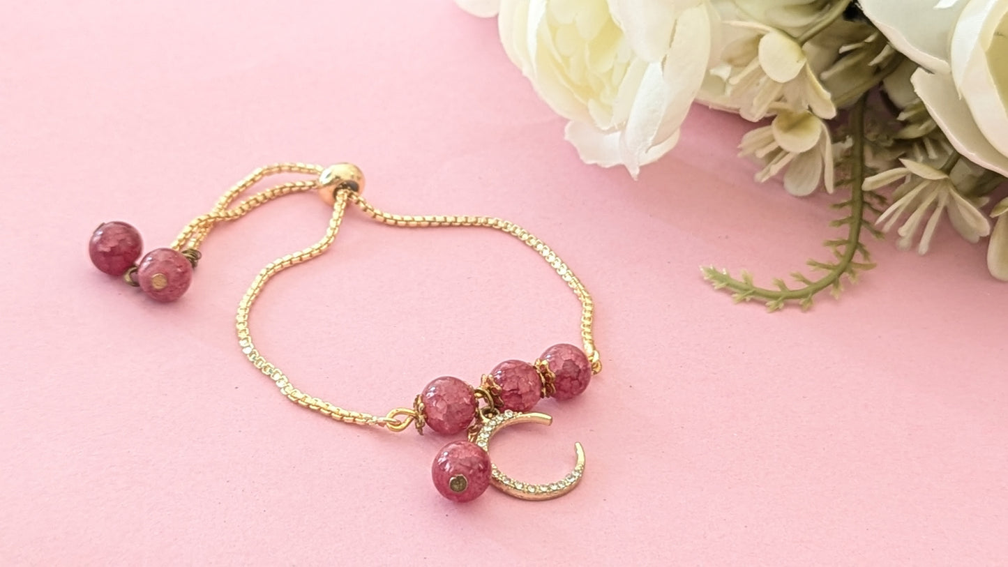 Red Glass Beads Anti Tarnish Gold Plated Chain Bracelet