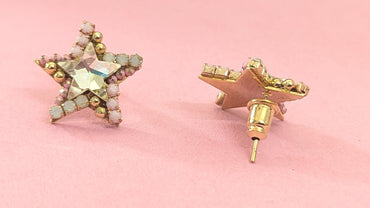 CZ & Beads Studded Pink Star Crystal Anti Tarnish Stud Earring