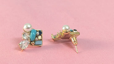 Pearl & CZ Studded Blue Anti Tarnish Stud Earring