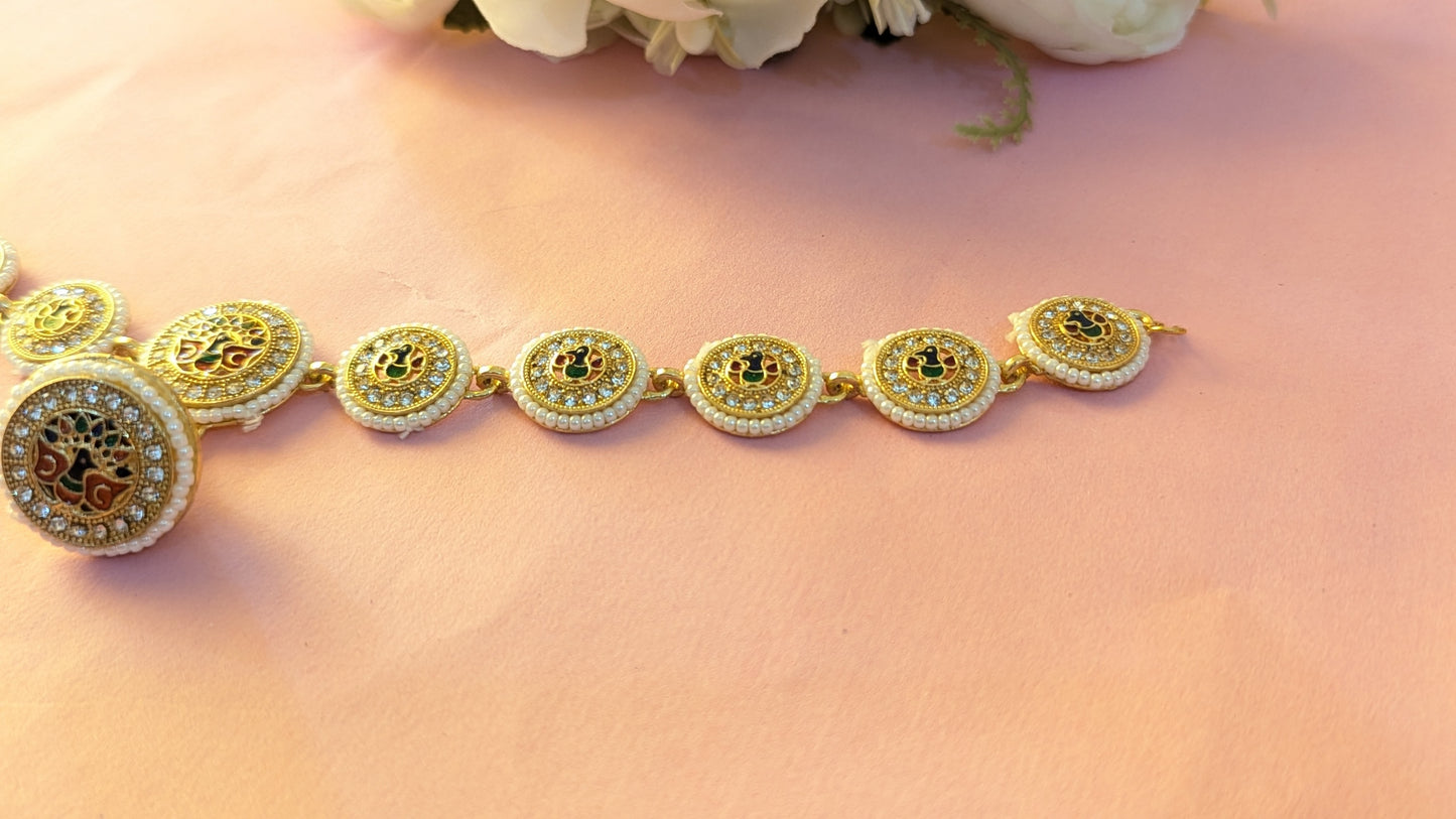 Gold Plated Meenakaari Peacock Work Rajasthani Maangtika