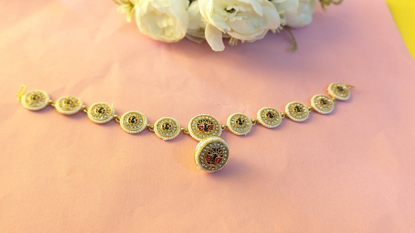 Gold Plated Meenakaari Peacock Work Rajasthani Maangtika