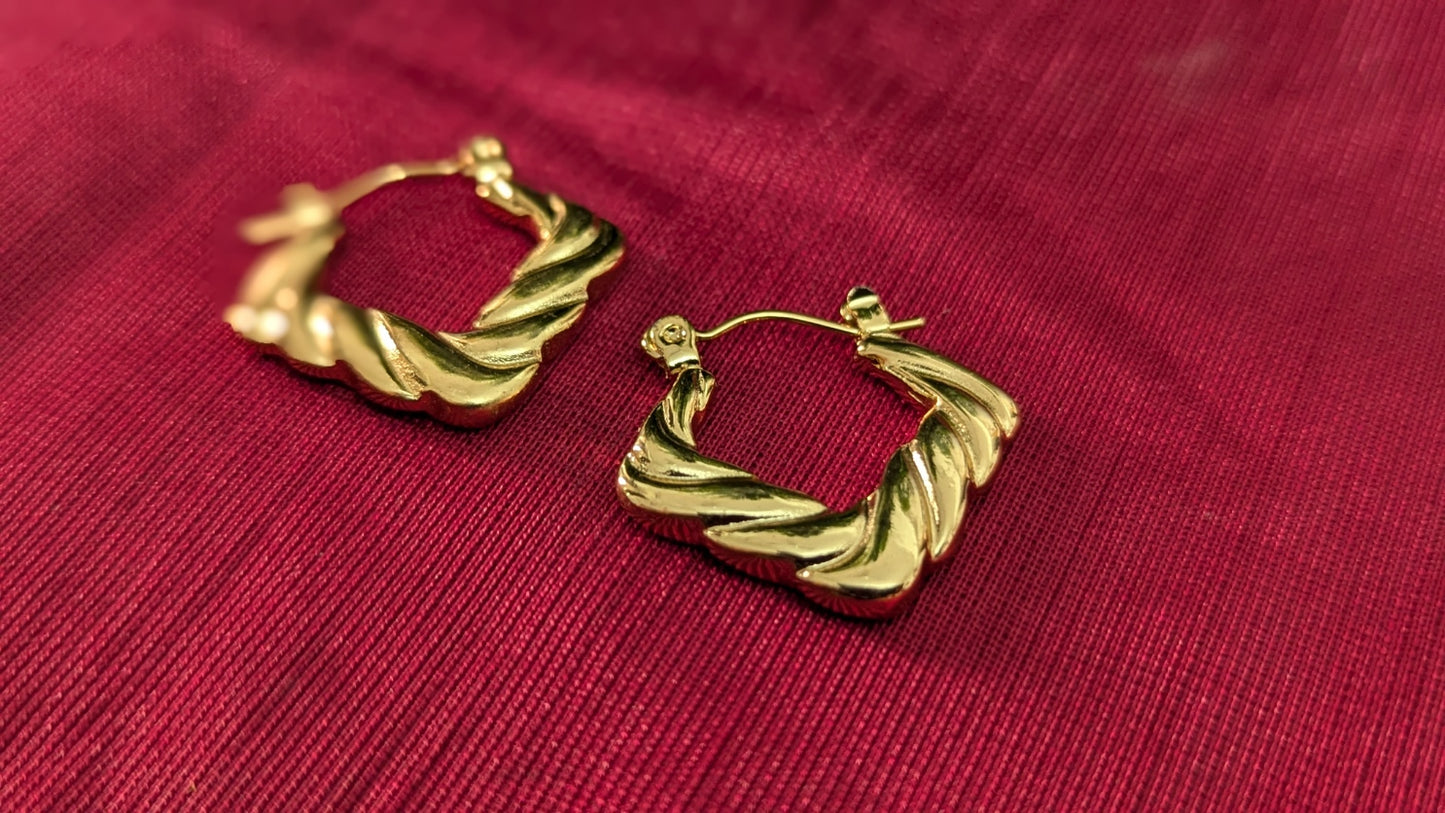 Gold Plated Square Twisted Stainless Steel Hoop Earrings