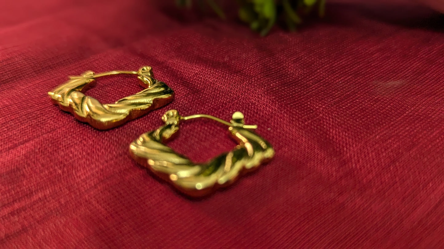 Gold Plated Square Twisted Stainless Steel Hoop Earrings