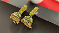 Light Green Dome Shaped Meenakari Jhumki
