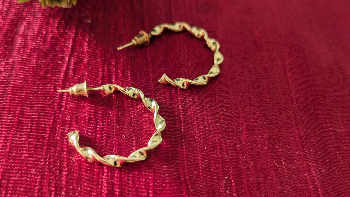 Gold Plated Spiral Half Hoop Earrings